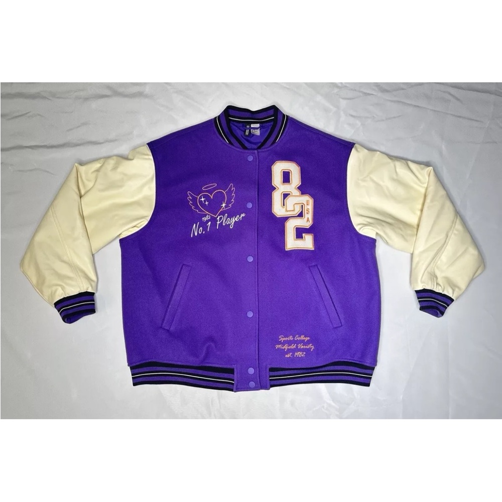 H&M Twill Baseball Varsity Bomber Jacket Purple Size Medium